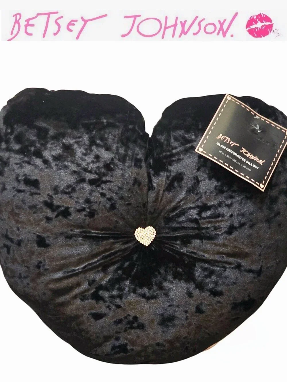 Betsey Johnson Glam Heart Shaped Velour Decorative Accent Pillow